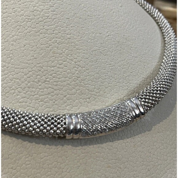 Beautiful Sterling Silver Italy Mesh Style CZ Choker Necklace 16in Party Wedding - Picture 4 of 12